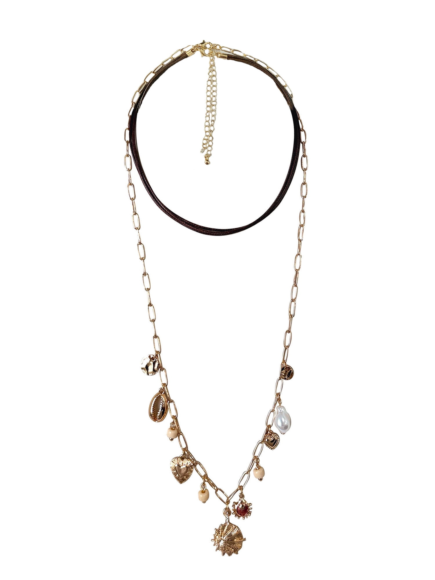 Brown Multi Cord Charm Necklace for Female Adults and Teens