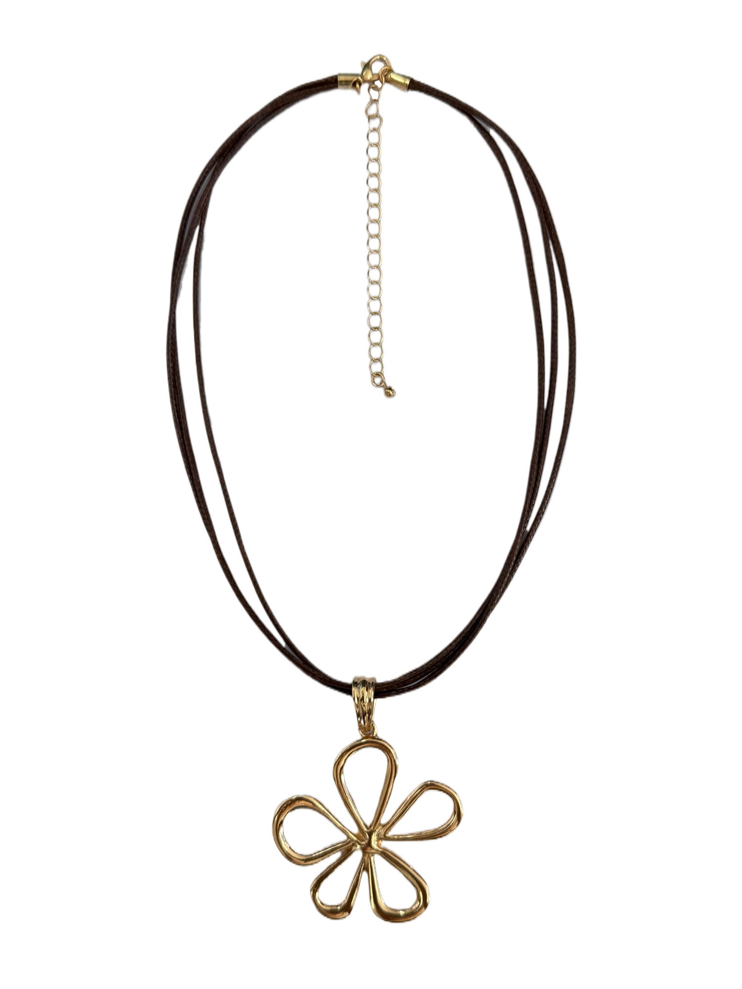 Brown Multi Cord with Flower Drop Necklace for Female Adults and Teens