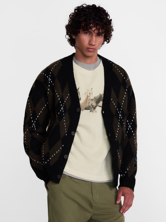 Argyle Pattern Button Front Cardigan Sweater, Men's Sizes XS-4XLT