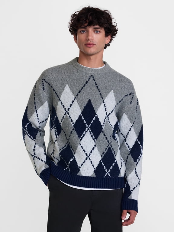 Argyle Pattern Crewneck Sweater, Men's Sizes XS -4XLT