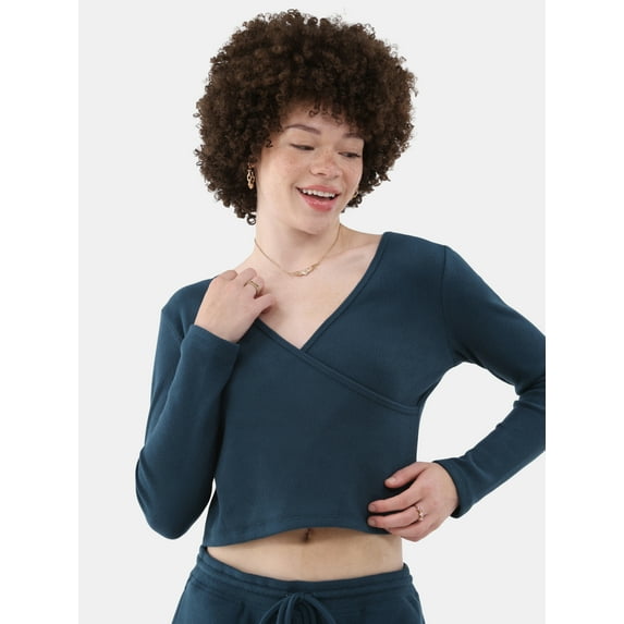 No Boundaries Brushed Waffle Knit Wrap Sleep Top, Women’s, Sizes XS-XXL