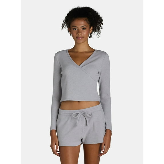 No Boundaries Brushed Waffle Knit Wrap Sleep Top, Women’s, Sizes XS-XXL
