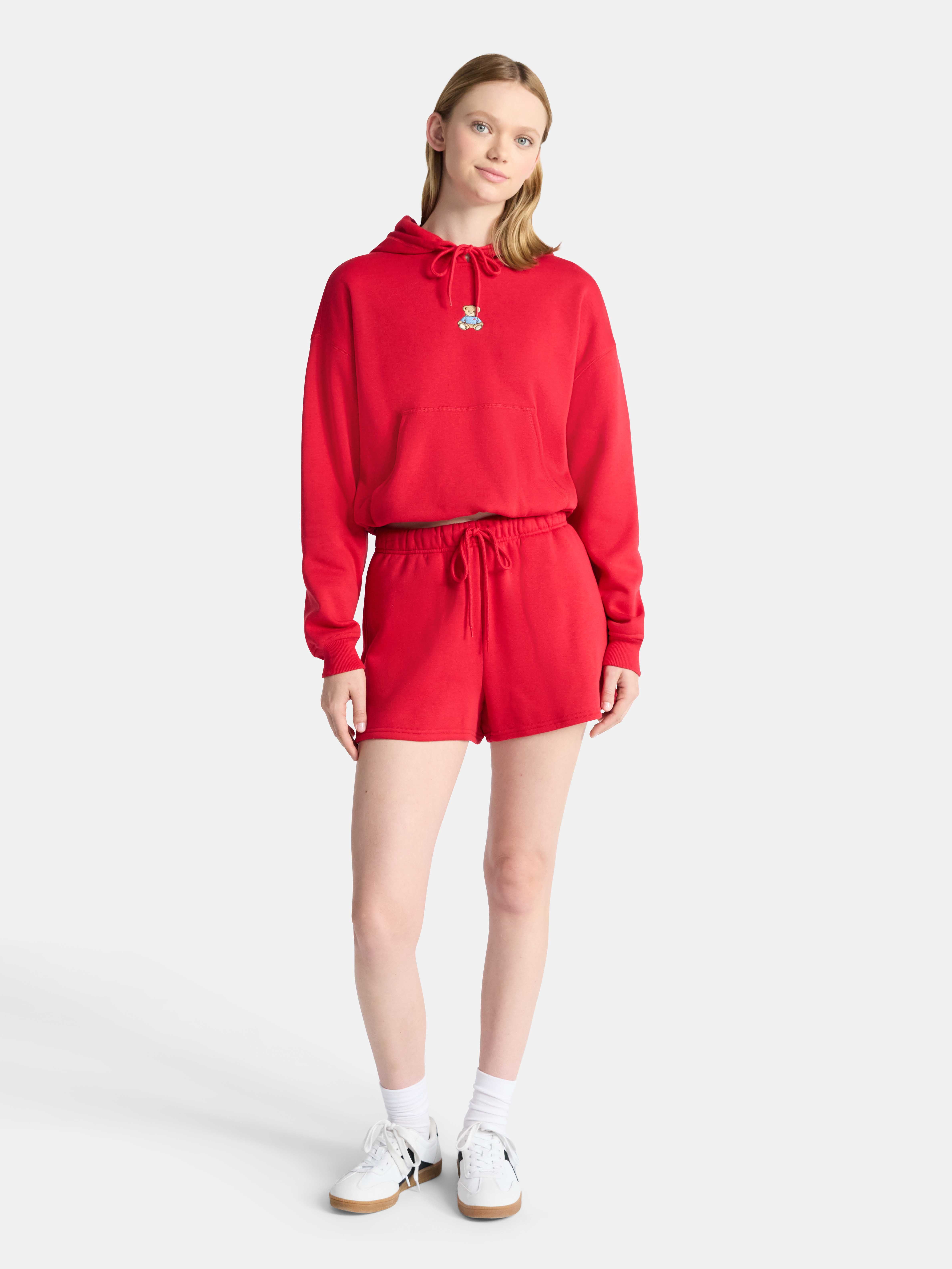 No Boundaries Bubble-Hem Hoodie and Drawstring Shorts Set, 2-Piece, Women’s