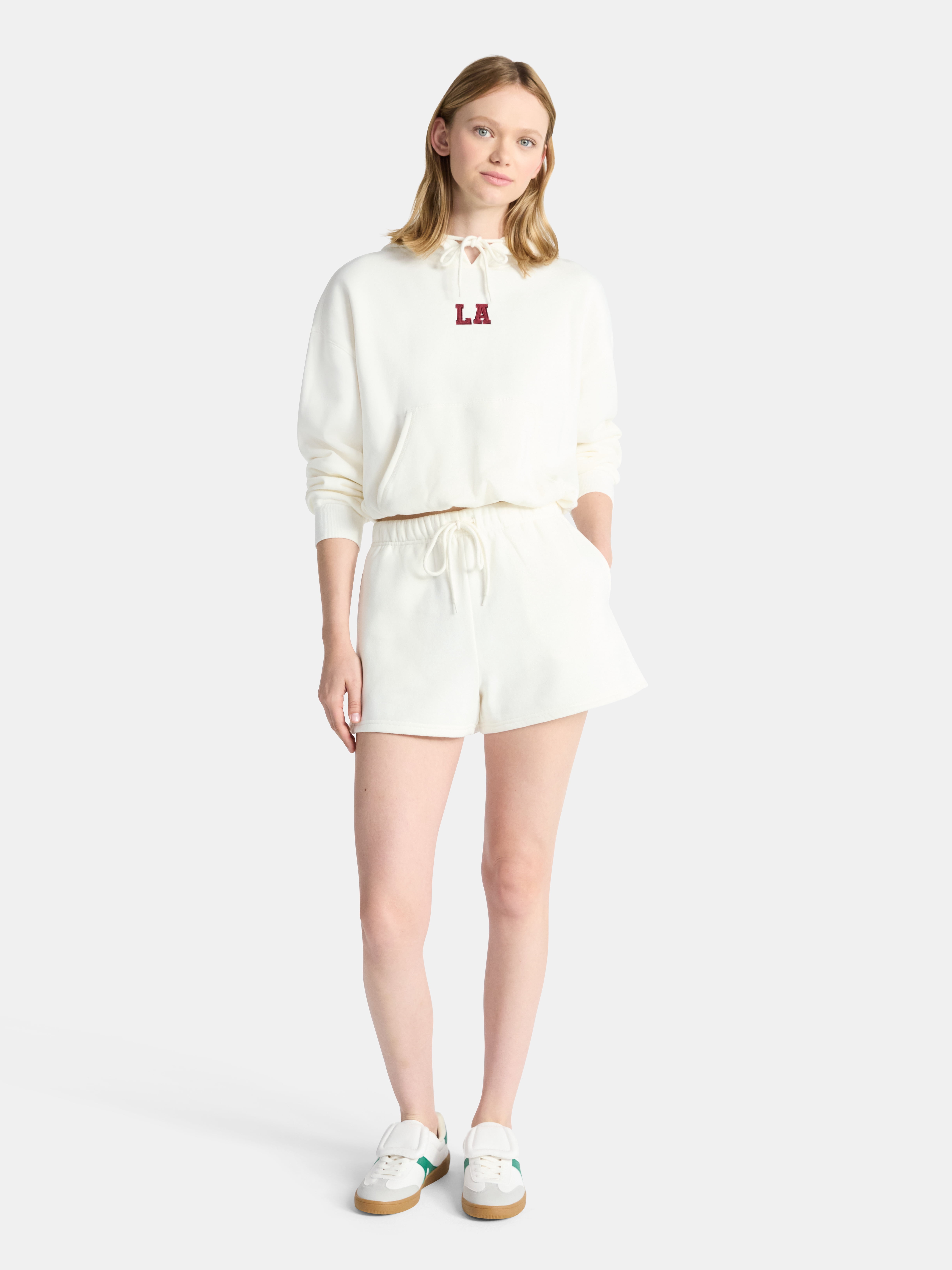 No Boundaries Bubble-Hem Hoodie and Drawstring Shorts Set, 2-Piece, Women’s