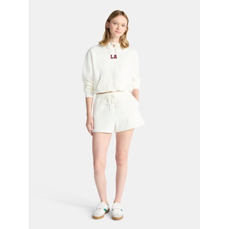 No Boundaries Bubble-Hem Hoodie and Drawstring Shorts Set, 2-Piece, Women’s