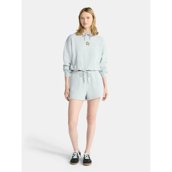 No Boundaries Bubble-Hem Hoodie and Drawstring Shorts Set, 2-Piece, Women’s