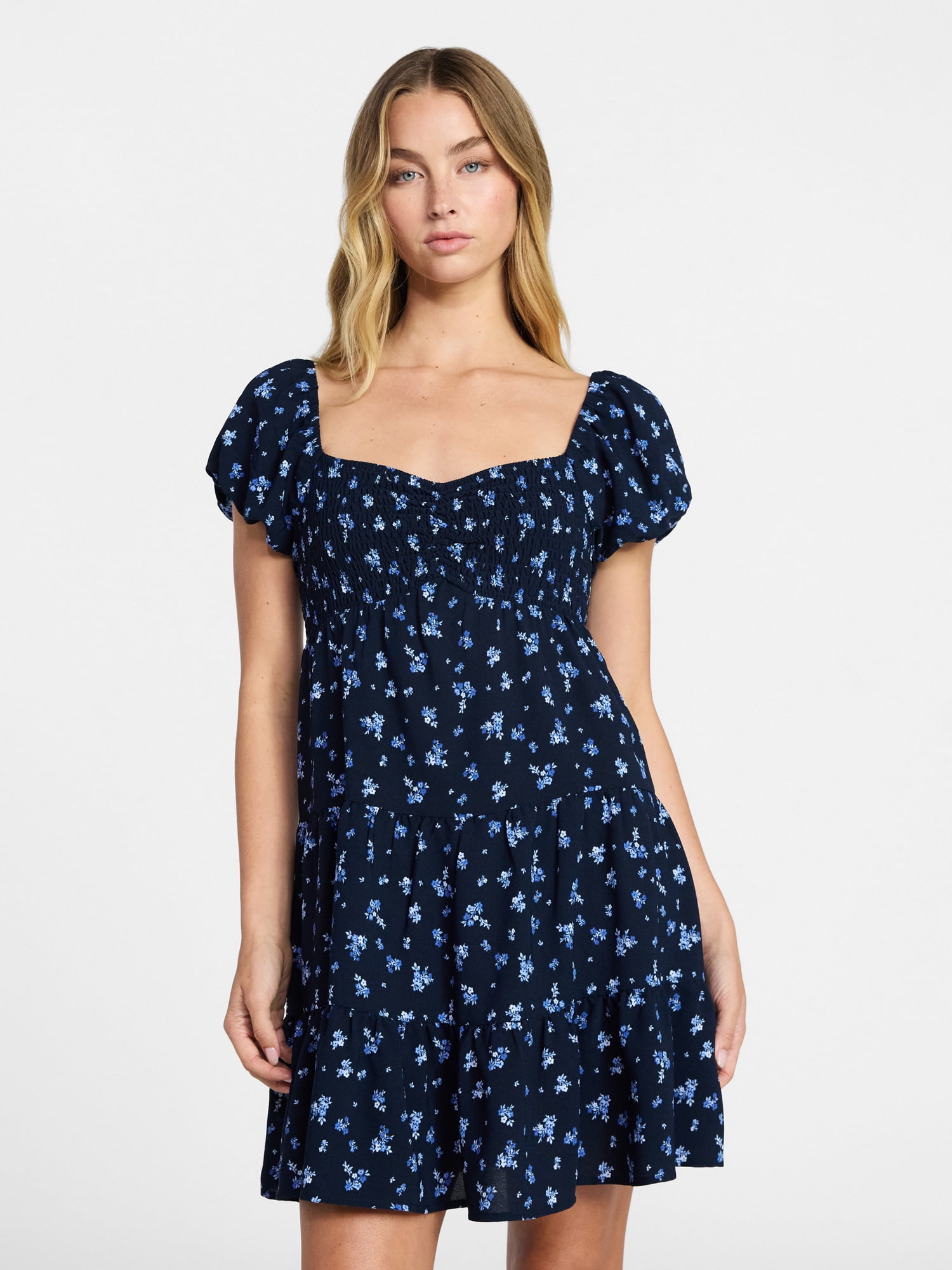No Boundaries Bubble Sleeve Babydoll Dress, Women’s XXS-XXL