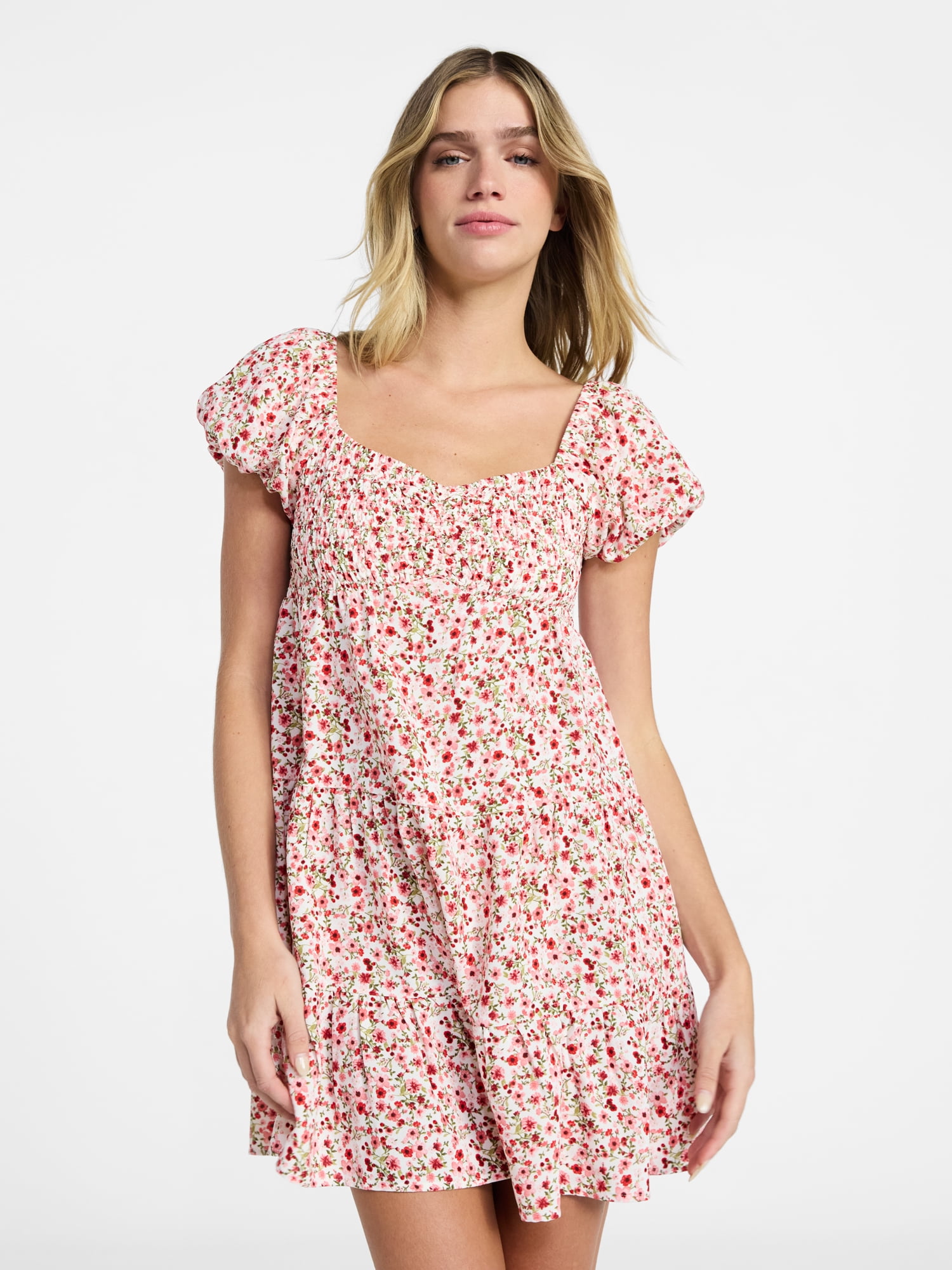 No Boundaries Bubble Sleeve Babydoll Dress, Women’s XXS-XXL
