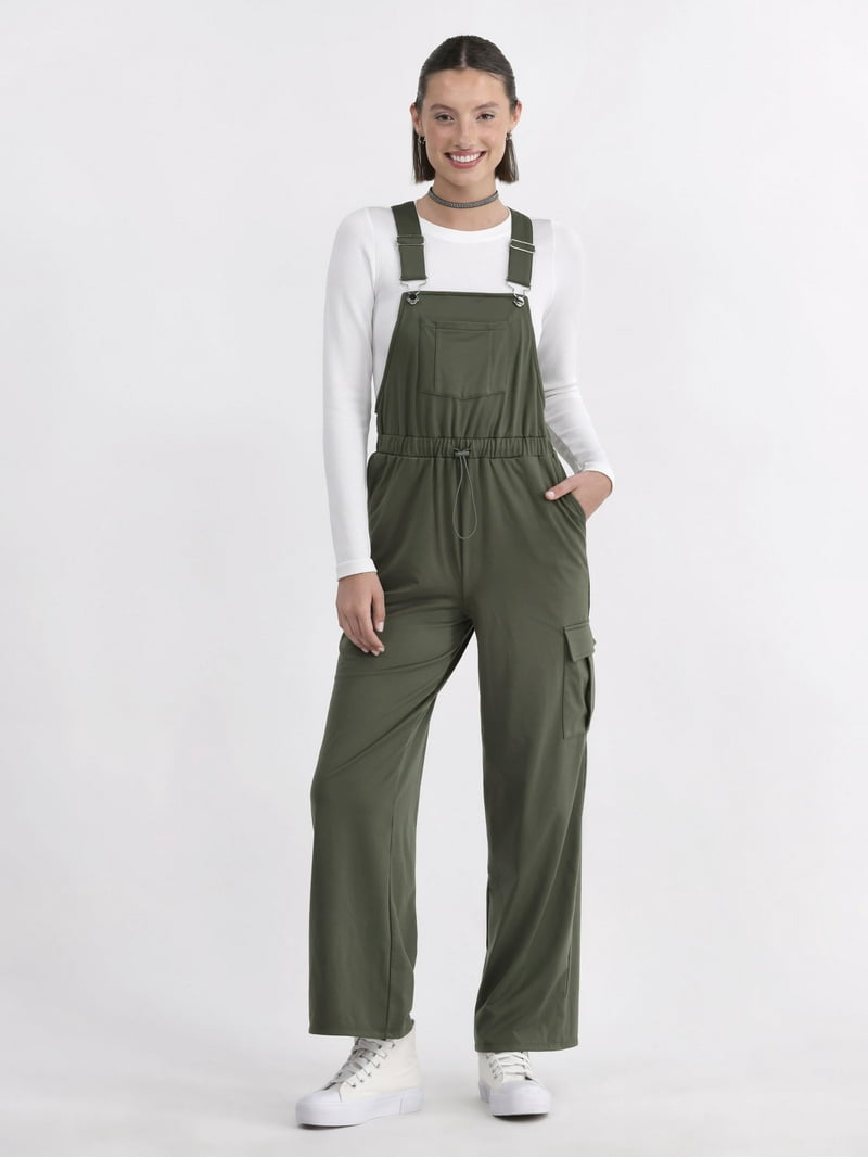 No Boundaries Women's Bungee Waist Overalls, Adjustable Straps