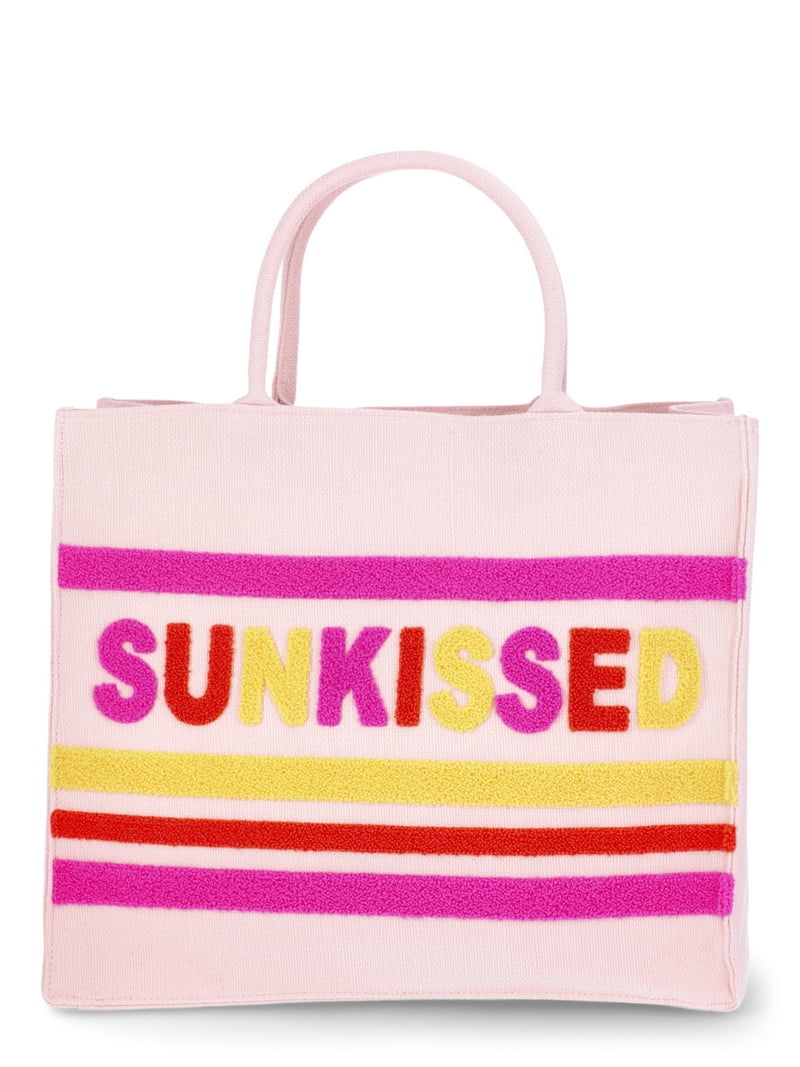 No Boundaries Burlap Tote Bag for Women Sunkissed Pink Vacation