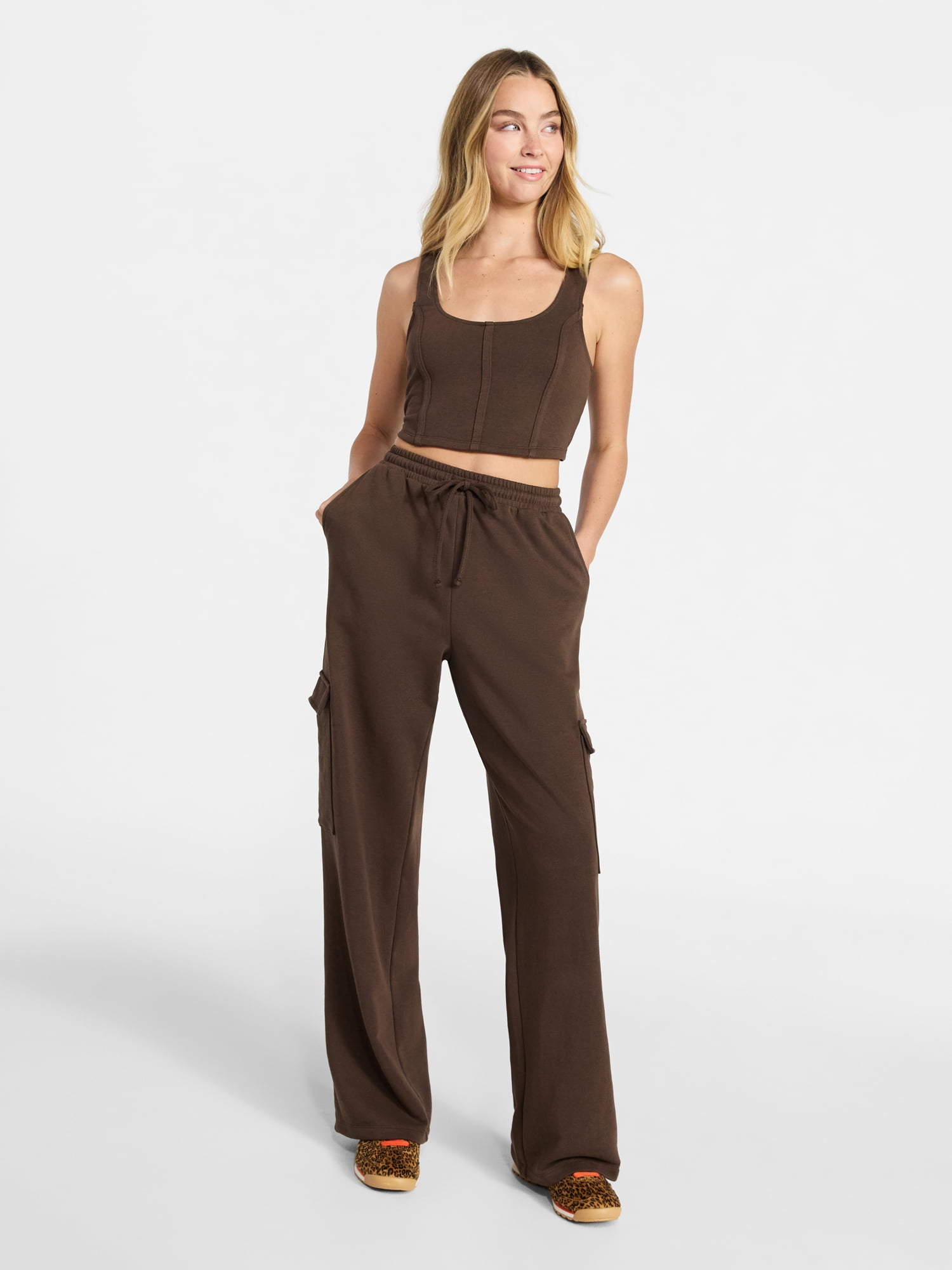 No Boundaries Bustier Tank and Cargo Pant Set, 2-Piece, Women's and Women's Plus Sizes XXS-4X