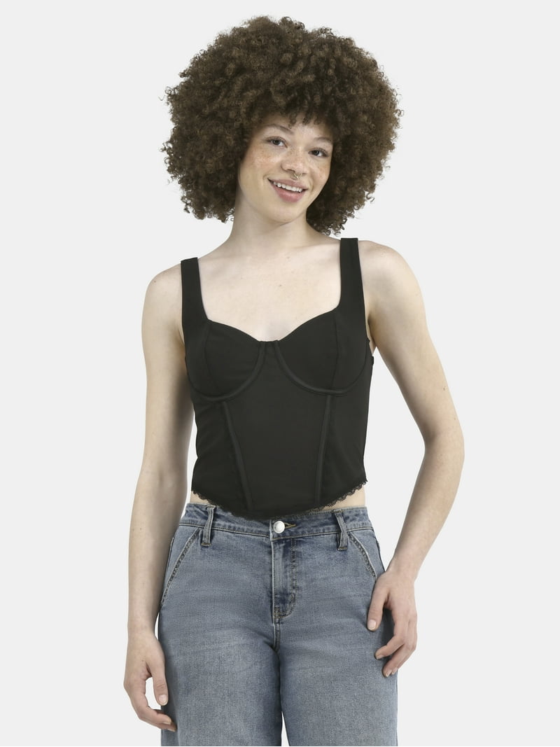 No Boundaries Women's Corset Top Sleeveless Sweetheart Neck Fully