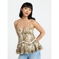 thumbnail image 1 of No Boundaries Button Front Ruffle Lace Trim Cami Top, Women's XXS-XXL, 1 of 5