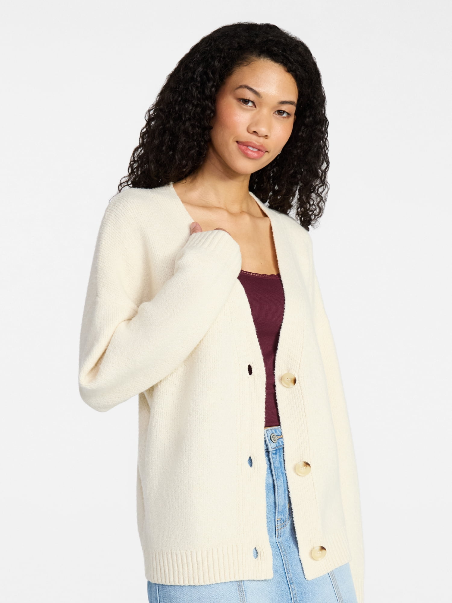 No Boundaries Button-Front Grandpa Cardigan, Women's XXS-XXL