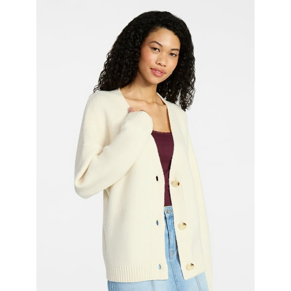 No Boundaries Button-Front Grandpa Cardigan, Women's XXS-XXL