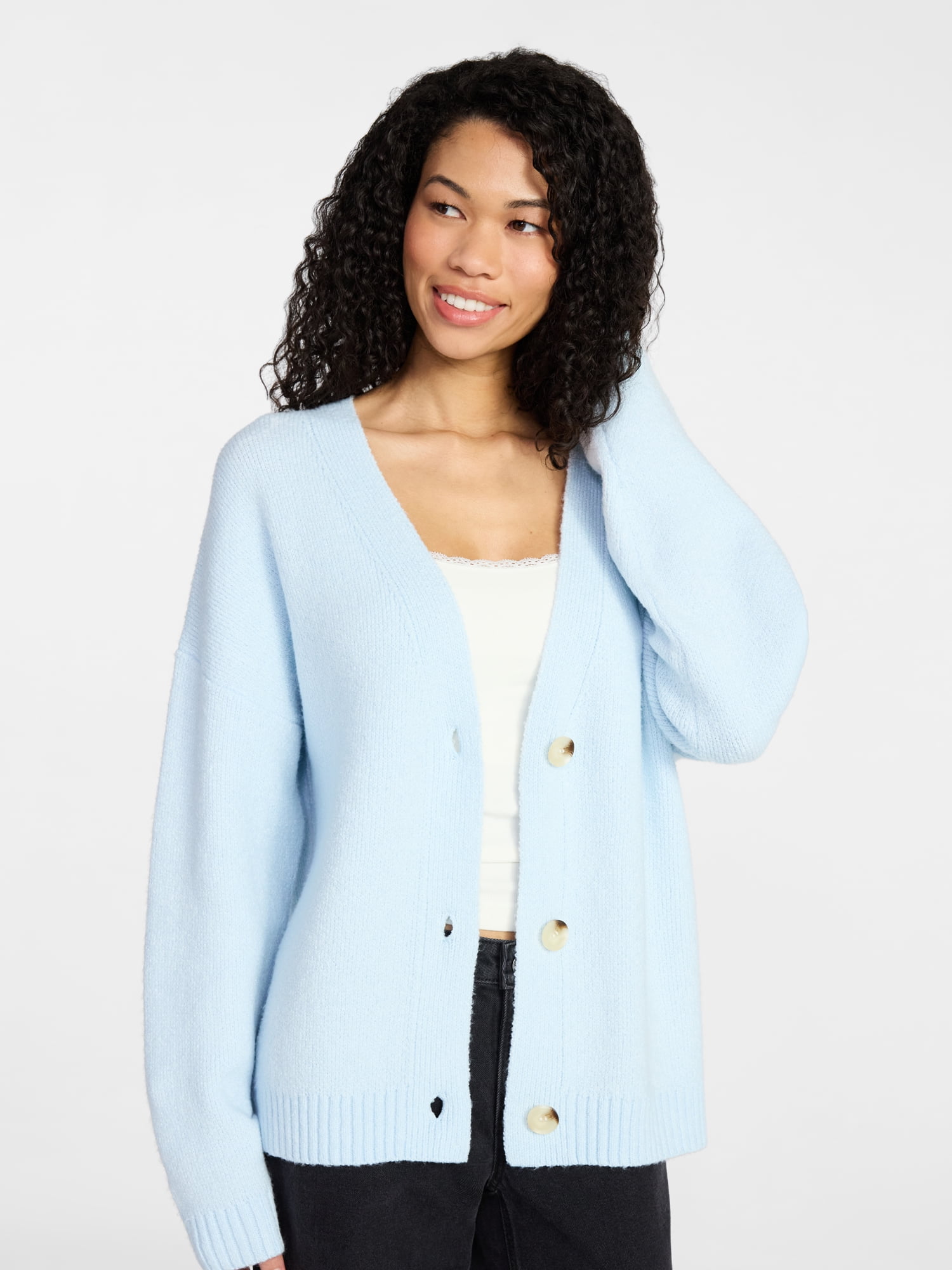 No Boundaries Button-Front Grandpa Cardigan, Women's XXS-XXL