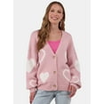 thumbnail image 1 of No Boundaries Button-Front Heart-Print Cardigan, Midweight, Women's and Women’s Plus Sizes XXS - 2XL, 1 of 5