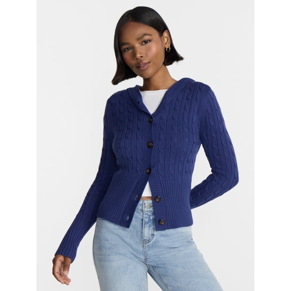No Boundaries Button Front Hoodie Cardigan, Women's XXS-XXL
