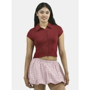 No Boundaries Button Front Cropped Polo Shirt, Women's