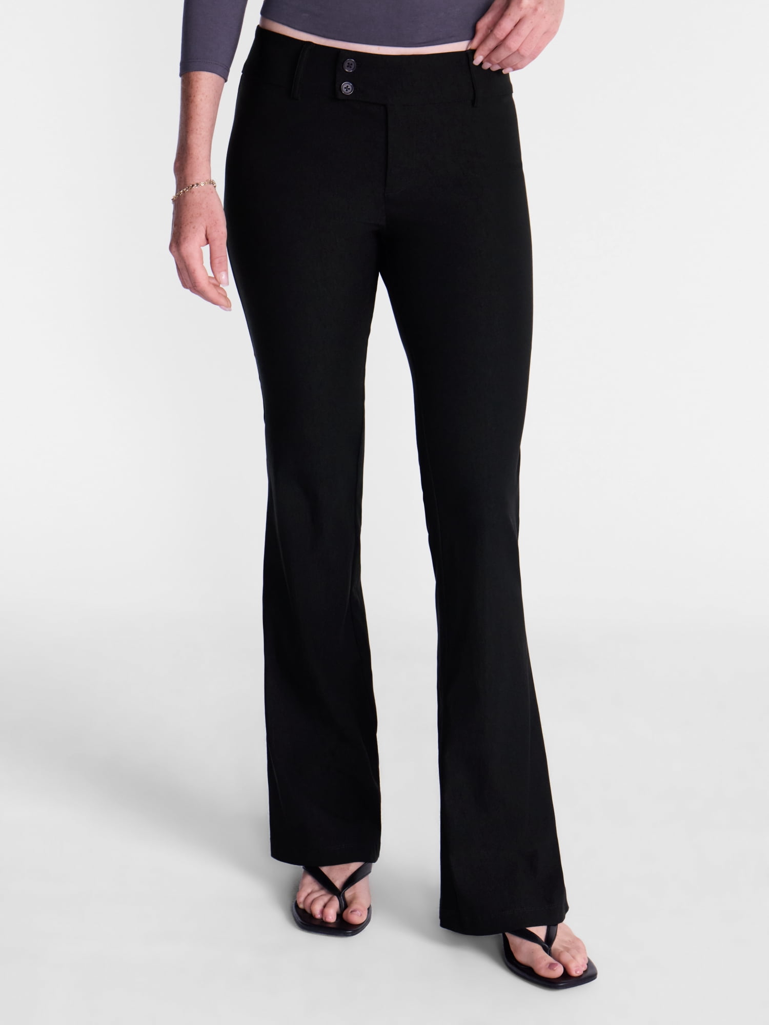 No Boundaries Button Front Trousers, 33'' Inseam, Women’s XXS-XXL