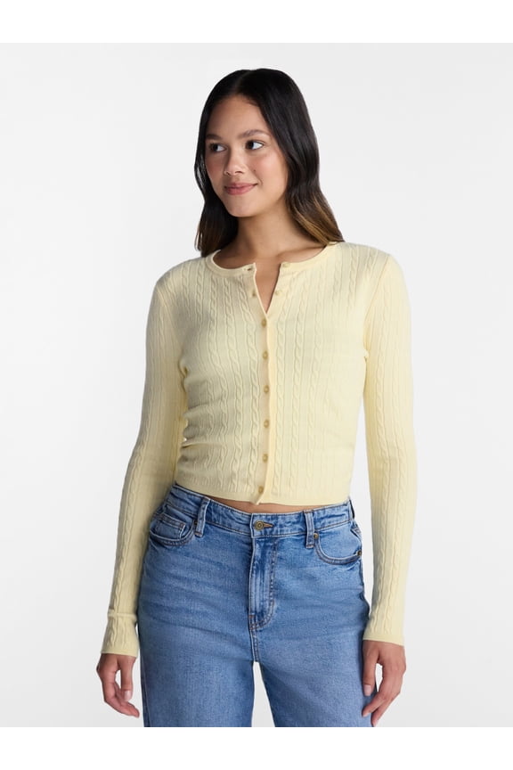 Cable Knit Crewneck Cardigan, Women's XXS-4X