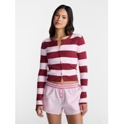 No Boundaries Cable Knit Crewneck Cardigan, Women's XXS-4X