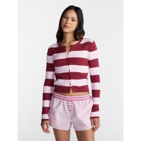 No Boundaries Cable Knit Crewneck Cardigan, Women's XXS-4X