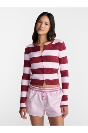 Cable Knit Crewneck Cardigan, Women's XXS-4X