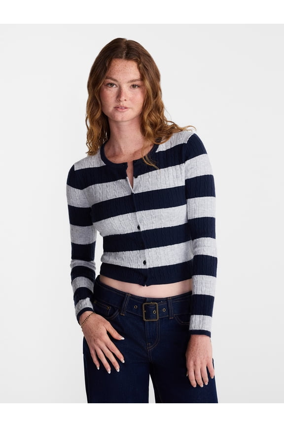 Cable Knit Crewneck Cardigan, Women's XXS-4X