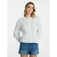 thumbnail image 1 of No Boundaries Cable Crewneck Drop Shoulder Sweater, Midweight, Women's XXS-XXL, 1 of 5