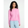 thumbnail image 1 of No Boundaries Cable Crewneck Drop Shoulder Sweater, Midweight, Women's XXS-XXL, 1 of 5