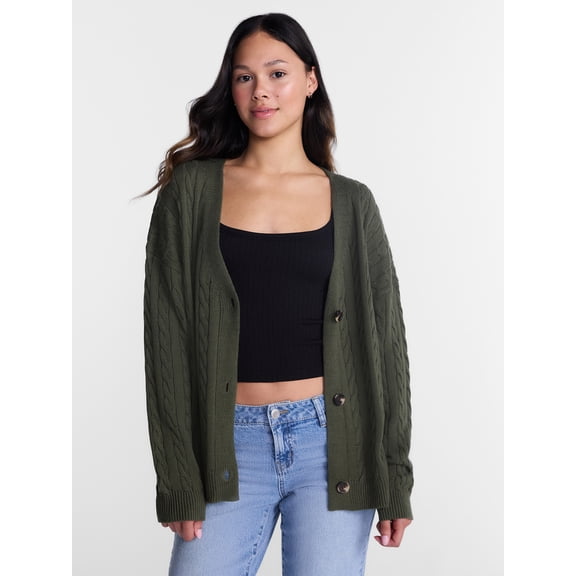 No Boundaries Cable Knit Grandpa Cardigan, Women's and Women's Plus XXS-4X