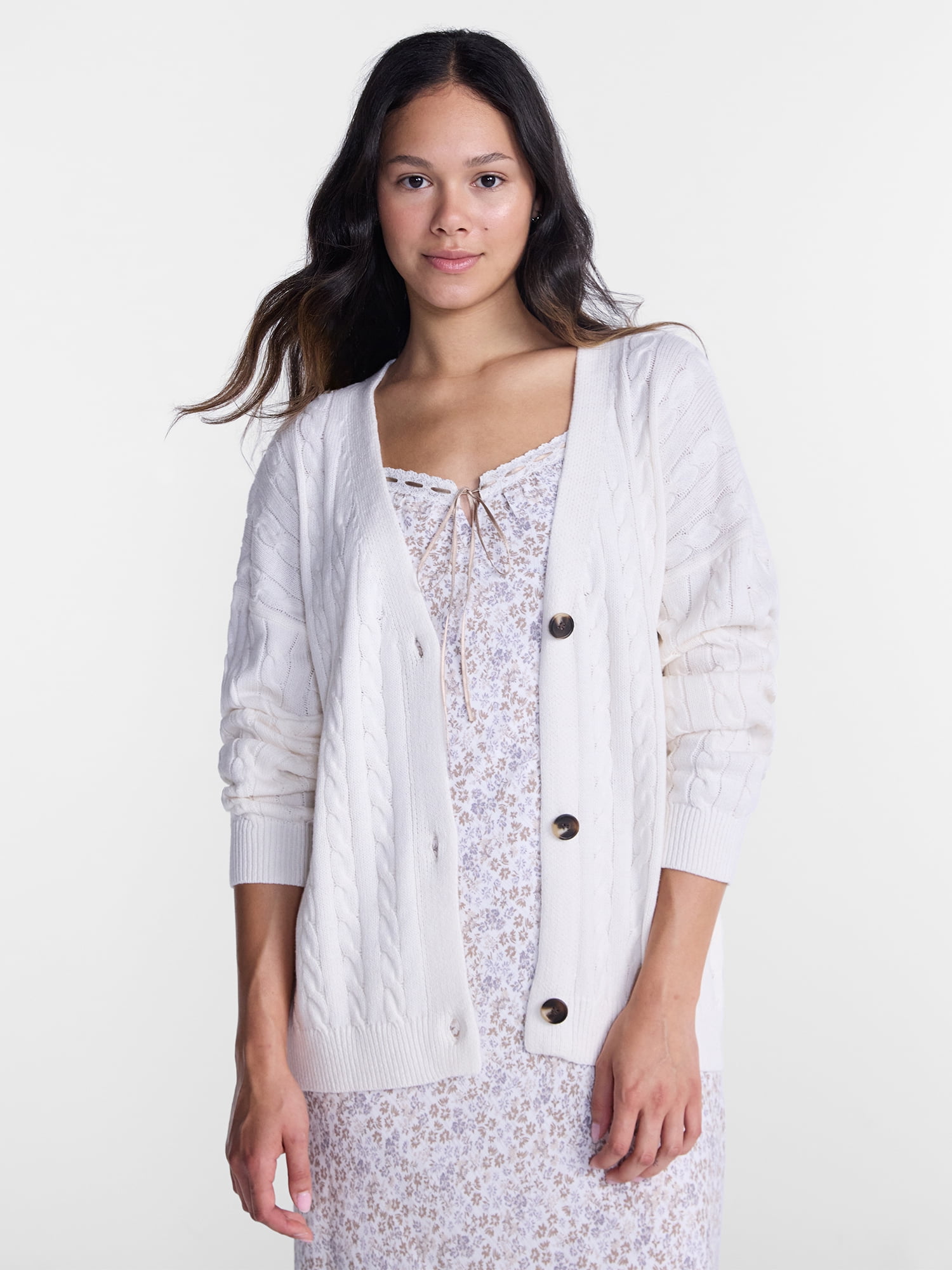 No Boundaries Cable Knit Grandpa Cardigan, Women's and Women's Plus XXS-4X