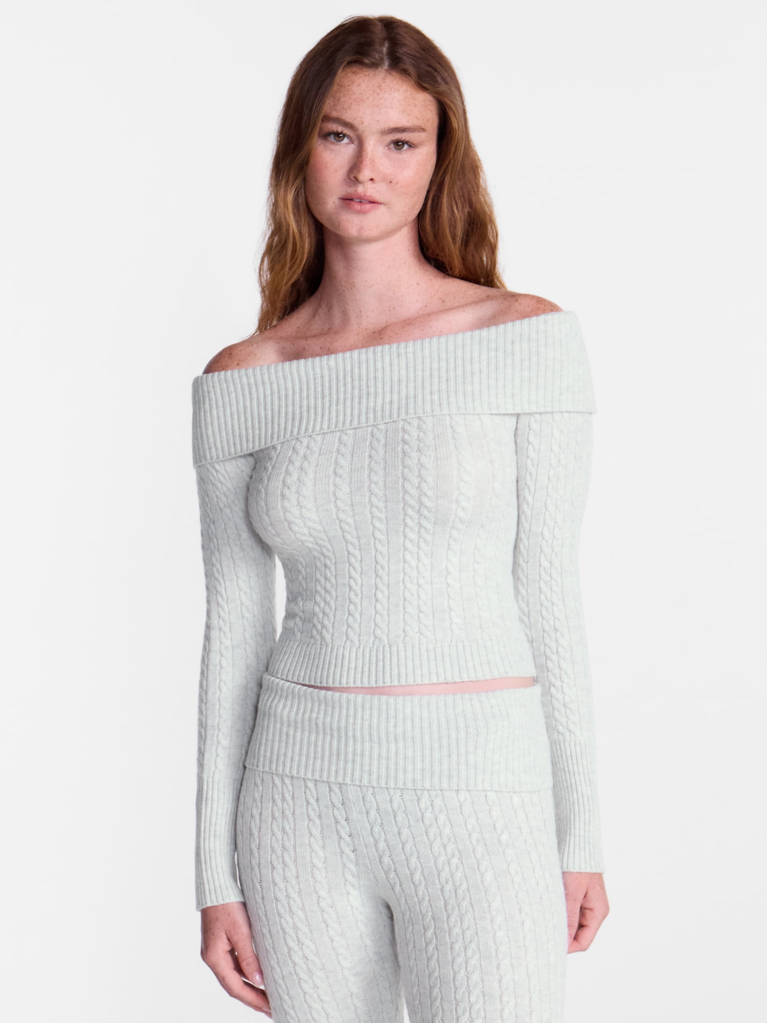 No Boundaries Cable Knit Off The Shoulder Sweater, Women's XXS-XXL