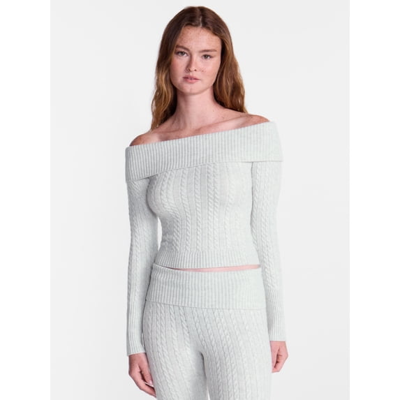 No Boundaries Cable Knit Off The Shoulder Sweater, Women's XXS-XXL