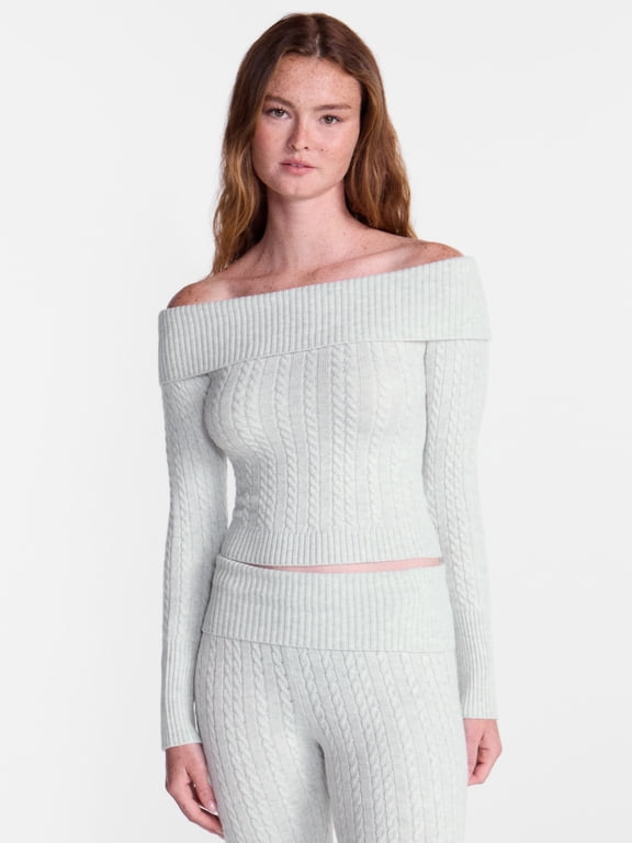Cable Knit Off The Shoulder Sweater, Women's XXS-XXL