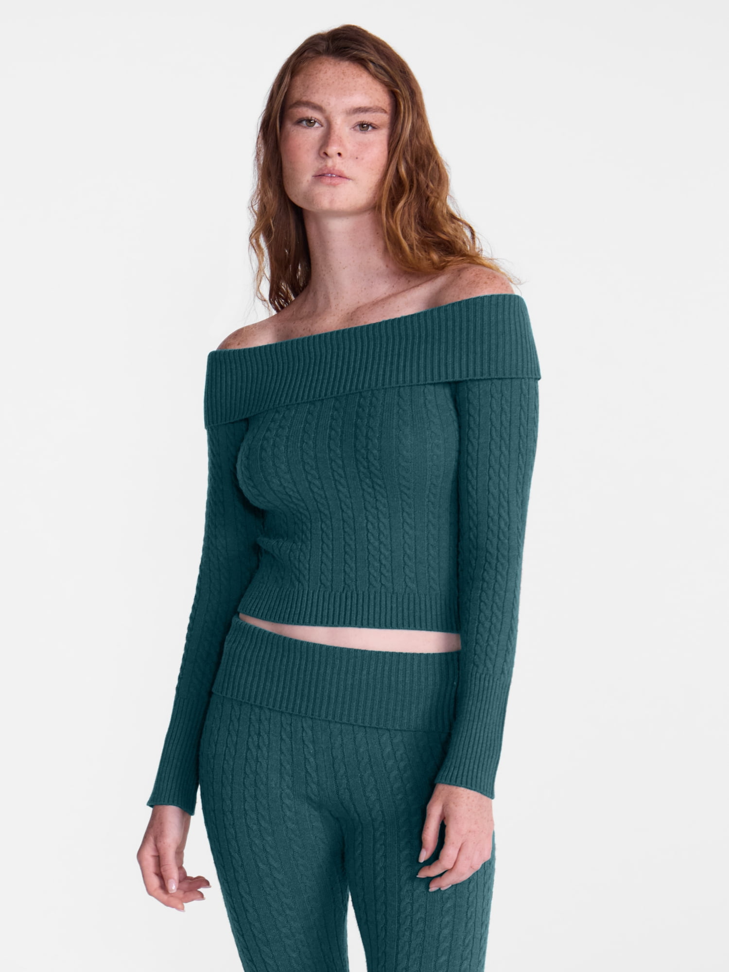 No Boundaries Cable Knit Off The Shoulder Sweater, Women's XXS-XXL