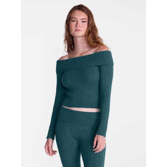 No Boundaries Cable Knit Off The Shoulder Sweater, Women's XXS-XXL