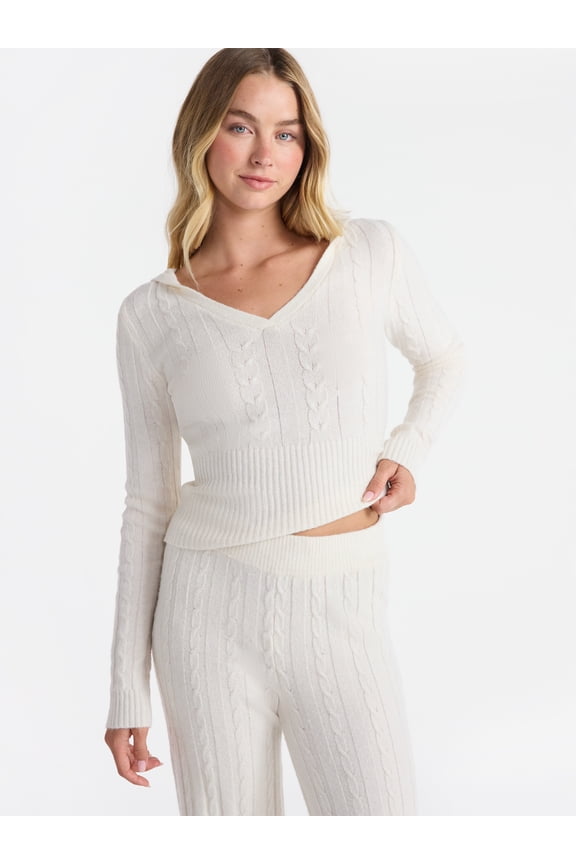 Cable Knit Sweater Hoodie, Lightweight, Women's