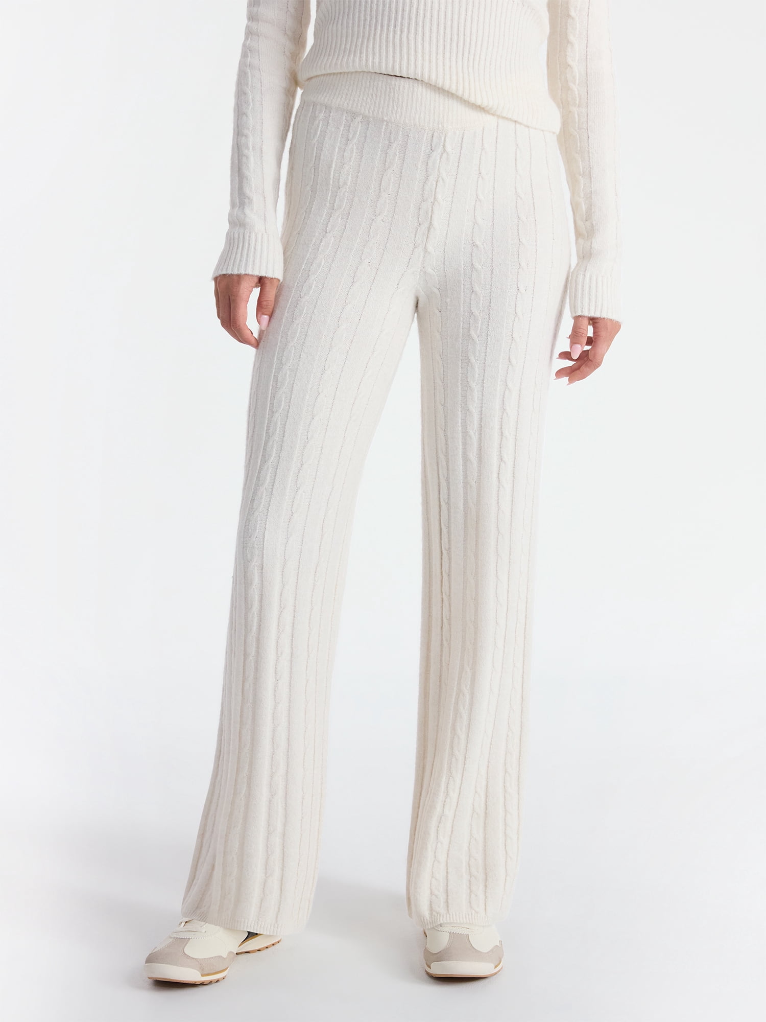No Boundaries Cable Knit Sweater Wide Leg Pants, 30'' Inseam, Women's