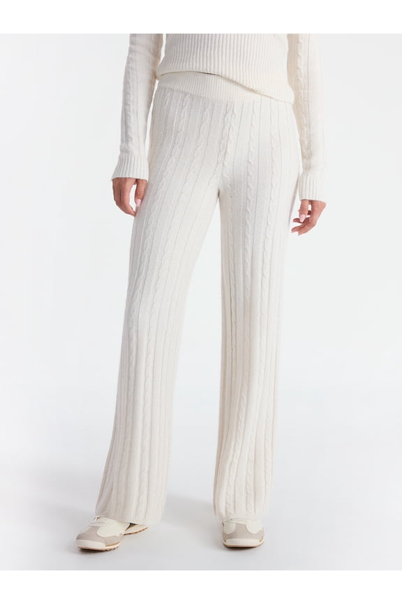 Cable Knit Sweater Wide Leg Pants, 30'' Inseam, Women's