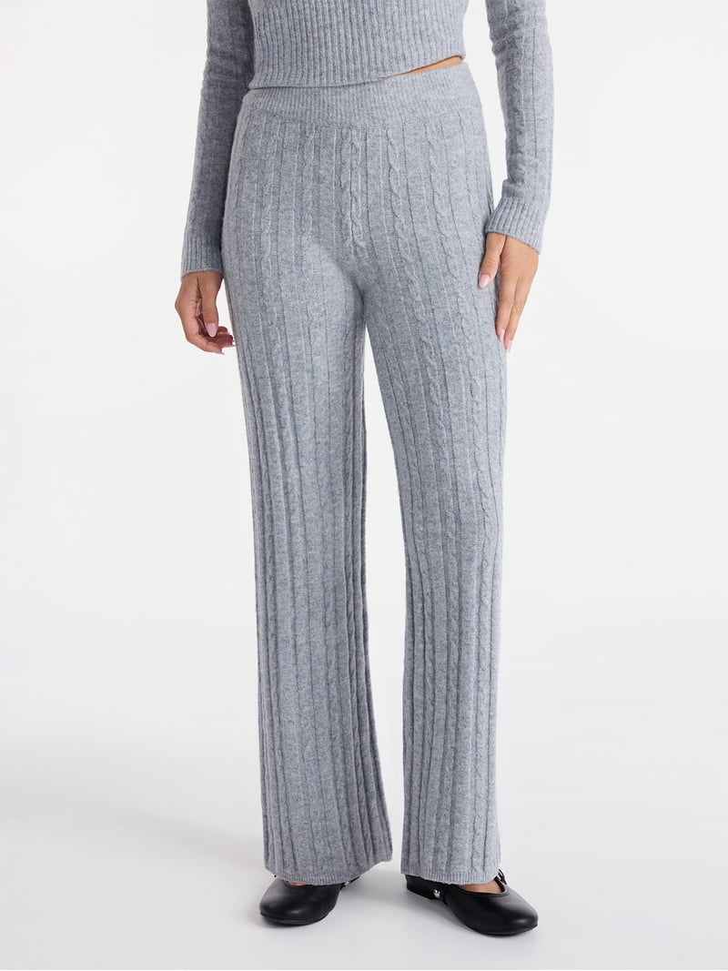 No Boundaries Cable Knit Sweater Wide Leg Pants, 30'' Inseam