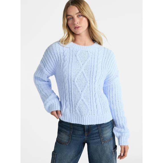 No Boundaries Cable Knit Sweater, Midweight, Women's
