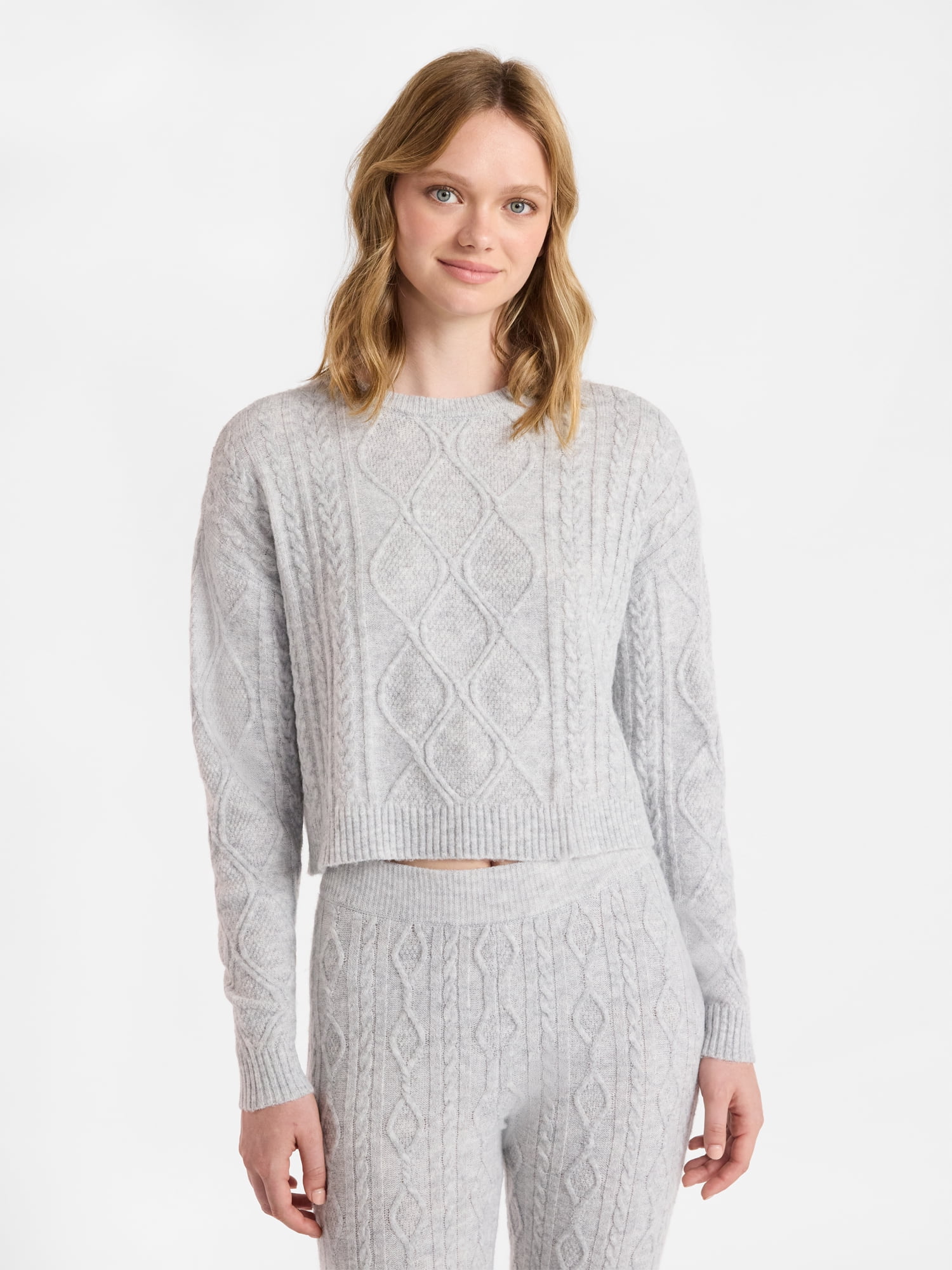 No Boundaries Cable Knit Pullover Sweater, Lightweight, Women’s
