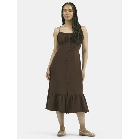 No Boundaries Cami Peasant Midi Dress, Women's