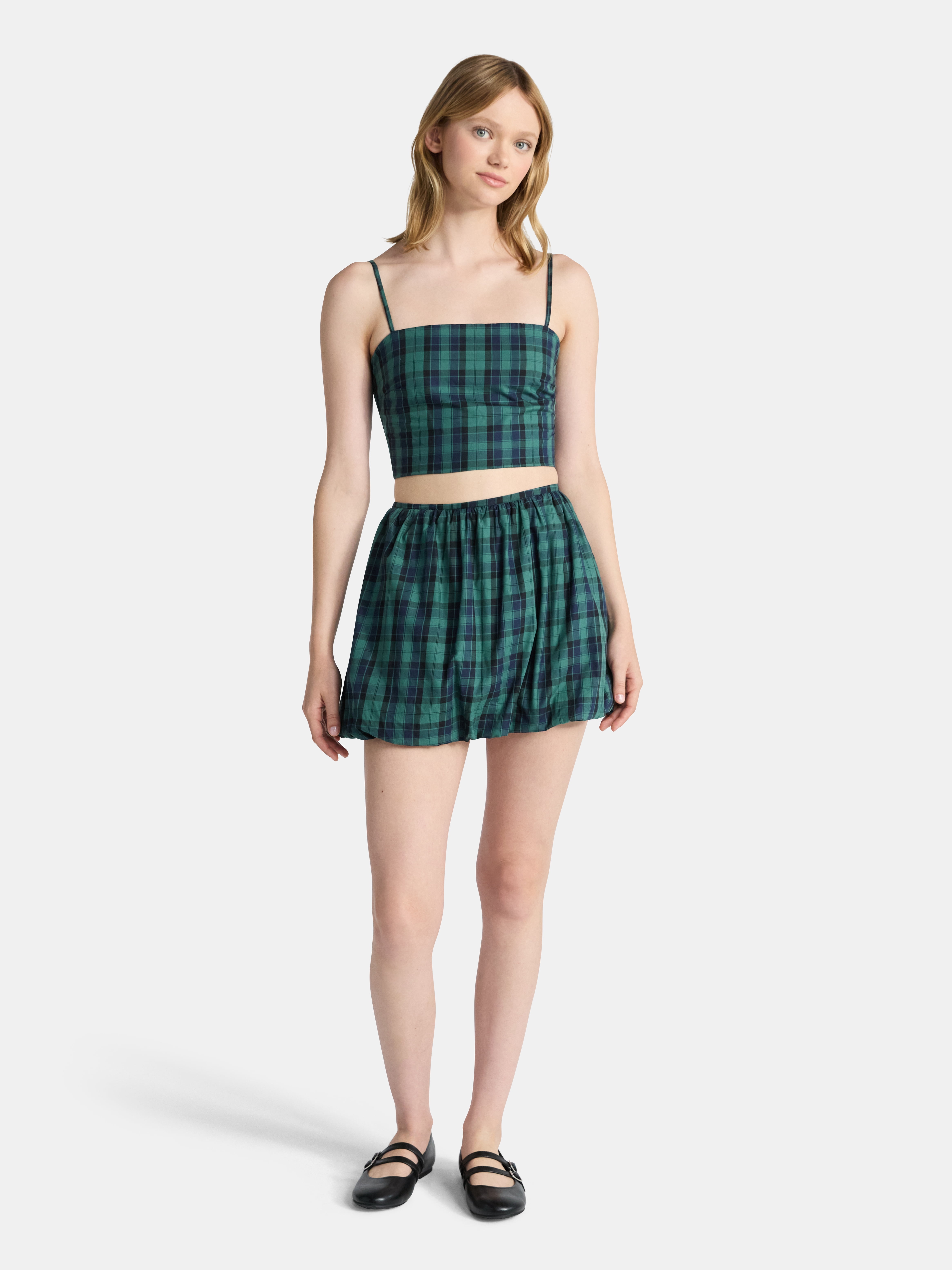 No Boundaries Cotton Cami and Mini Bubble Skirt Set, 2-Piece, Women's Sizes XXS-XXL