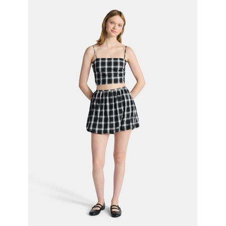 No Boundaries Cotton Cami and Mini Bubble Skirt Set, 2-Piece, Women's Sizes XXS-XXL