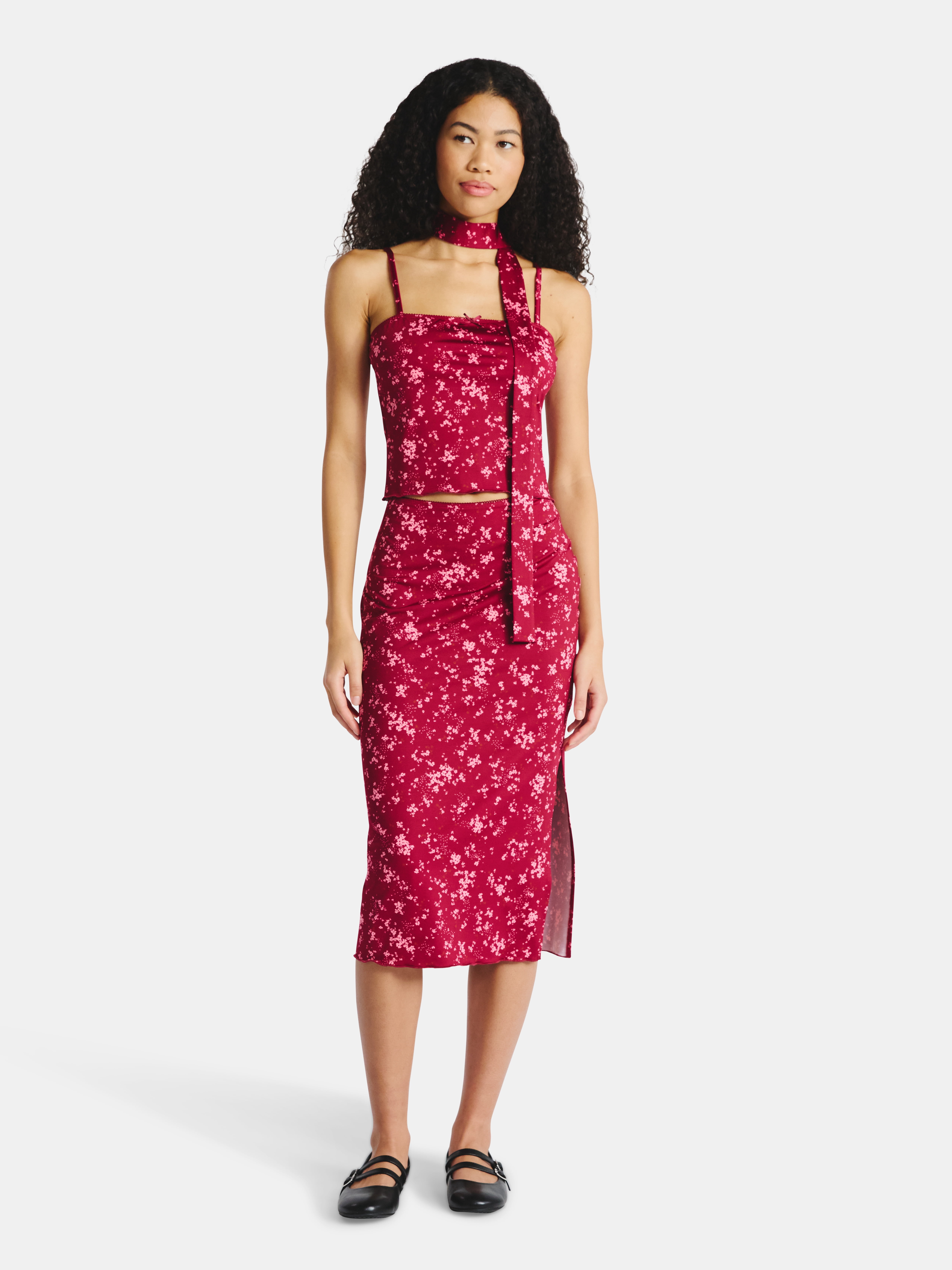 No Boundaries Cami and Midi Skirt with Scarf Set, 3-Piece, Women's