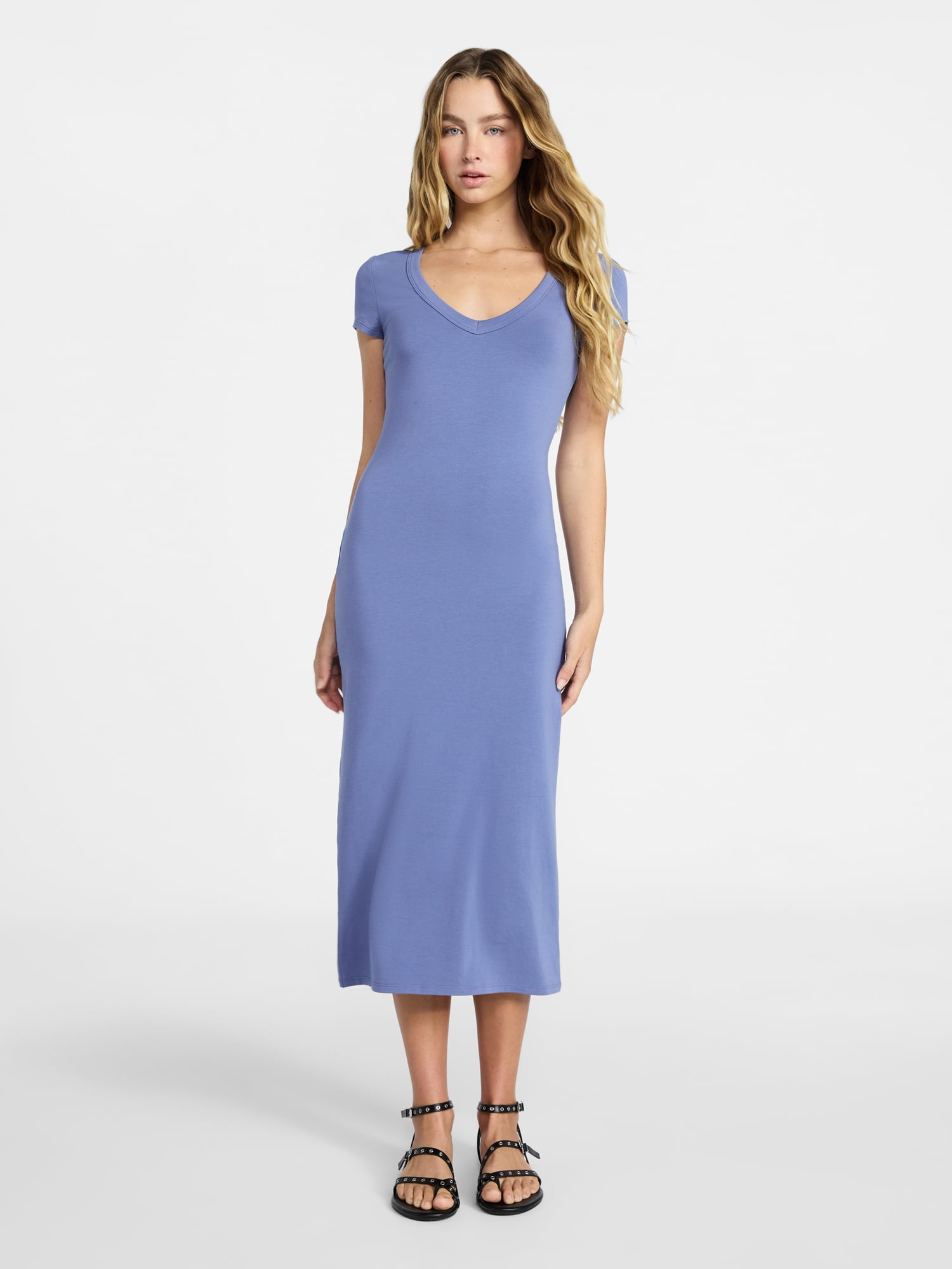 Deep V-Neck Maxi Dress with Cap Sleeves, Women's