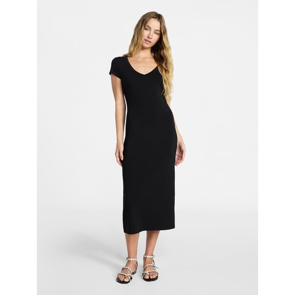 No Boundaries Deep V-Neck Maxi Dress with Cap Sleeves, Women's
